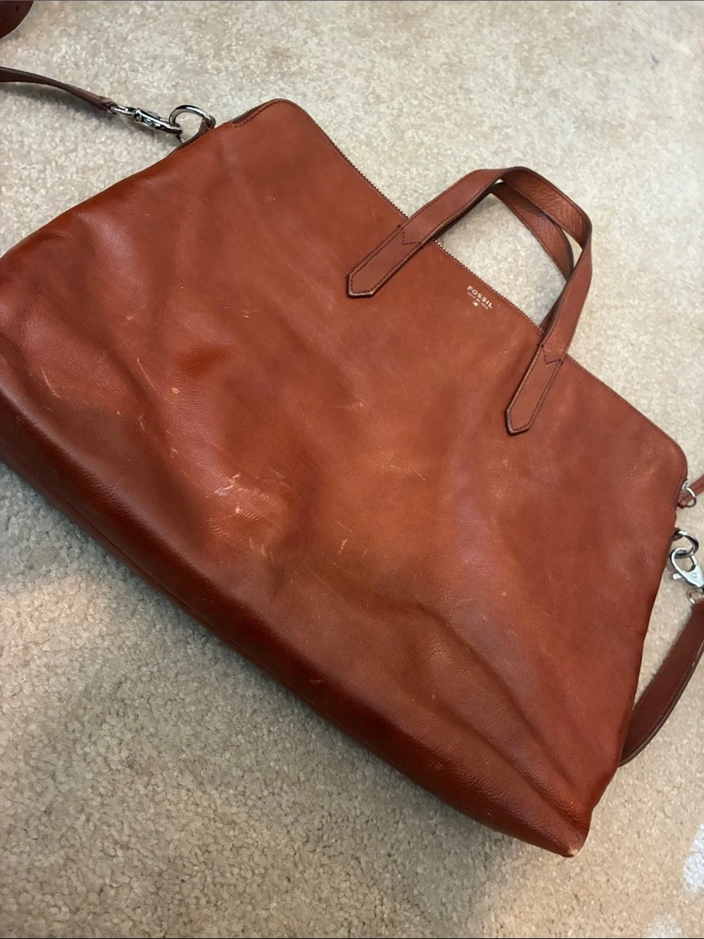 Fossil Cognac Leather Laptop Bag